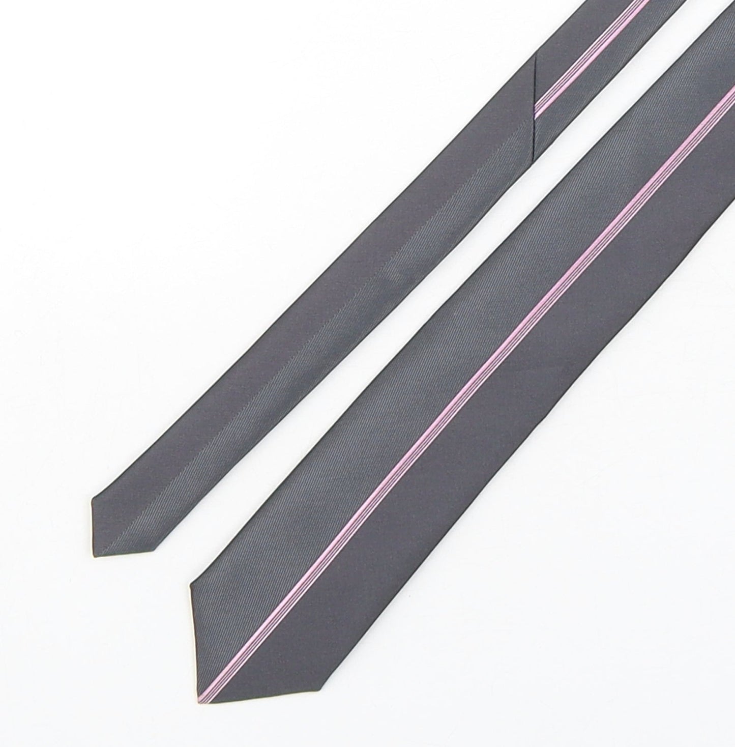 New Style  Mens Silver Striped Polyester Pointed Tie One Size
