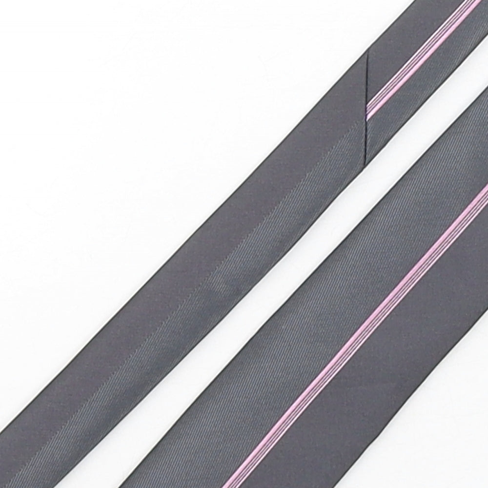 New Style  Mens Silver Striped Polyester Pointed Tie One Size