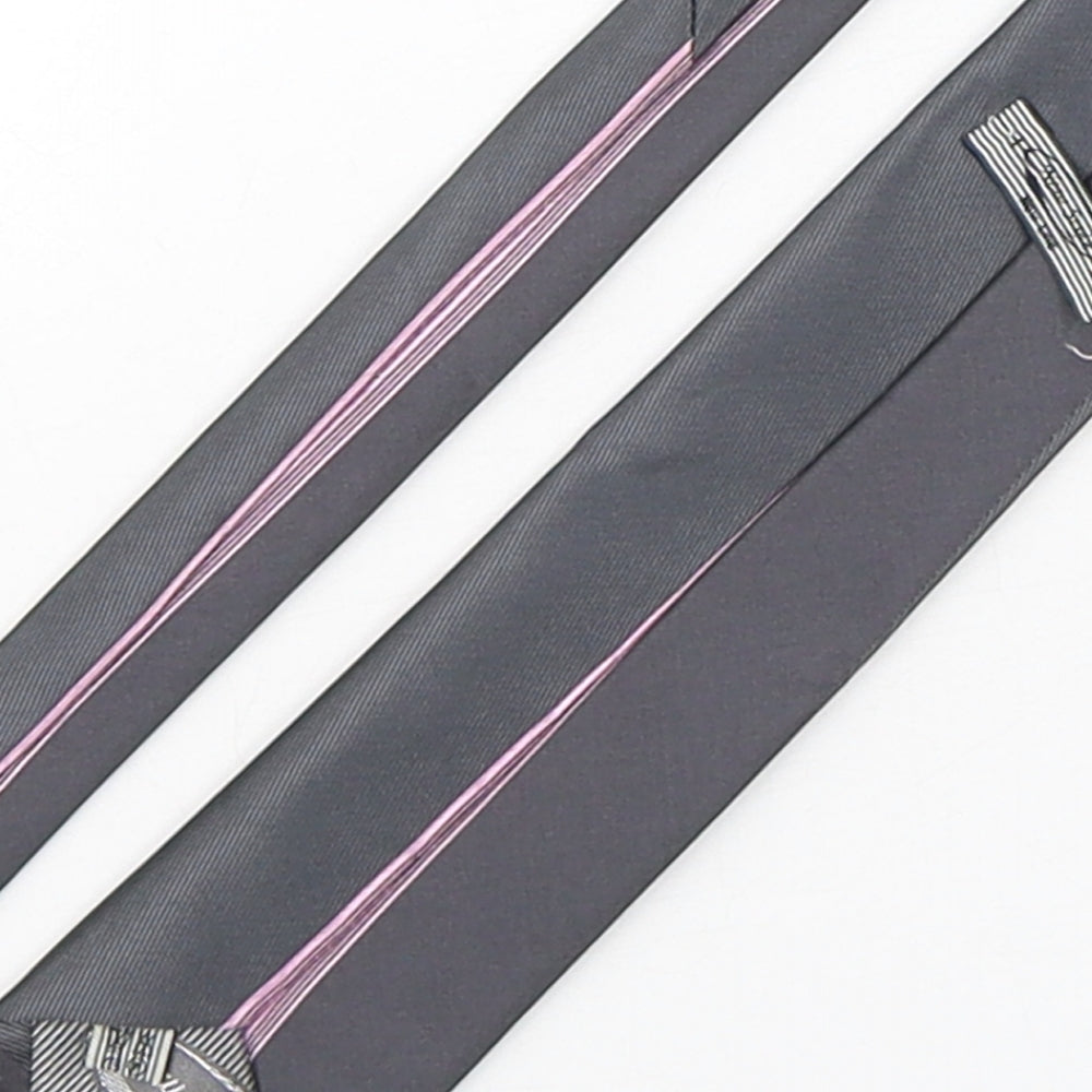 New Style  Mens Silver Striped Polyester Pointed Tie One Size