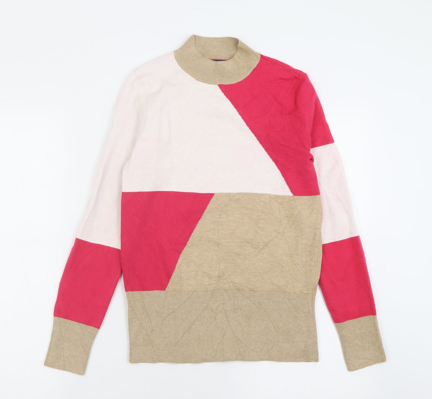 Marks and Spencer Womens Pink High Neck Geometric Viscose Pullover Jumper Size 10