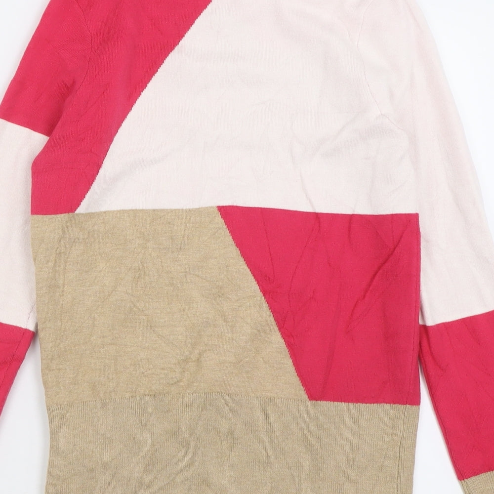 Marks and Spencer Womens Pink High Neck Geometric Viscose Pullover Jumper Size 10