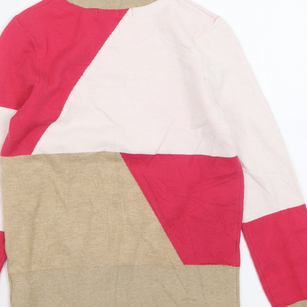 Marks and Spencer Womens Pink High Neck Geometric Viscose Pullover Jumper Size 8