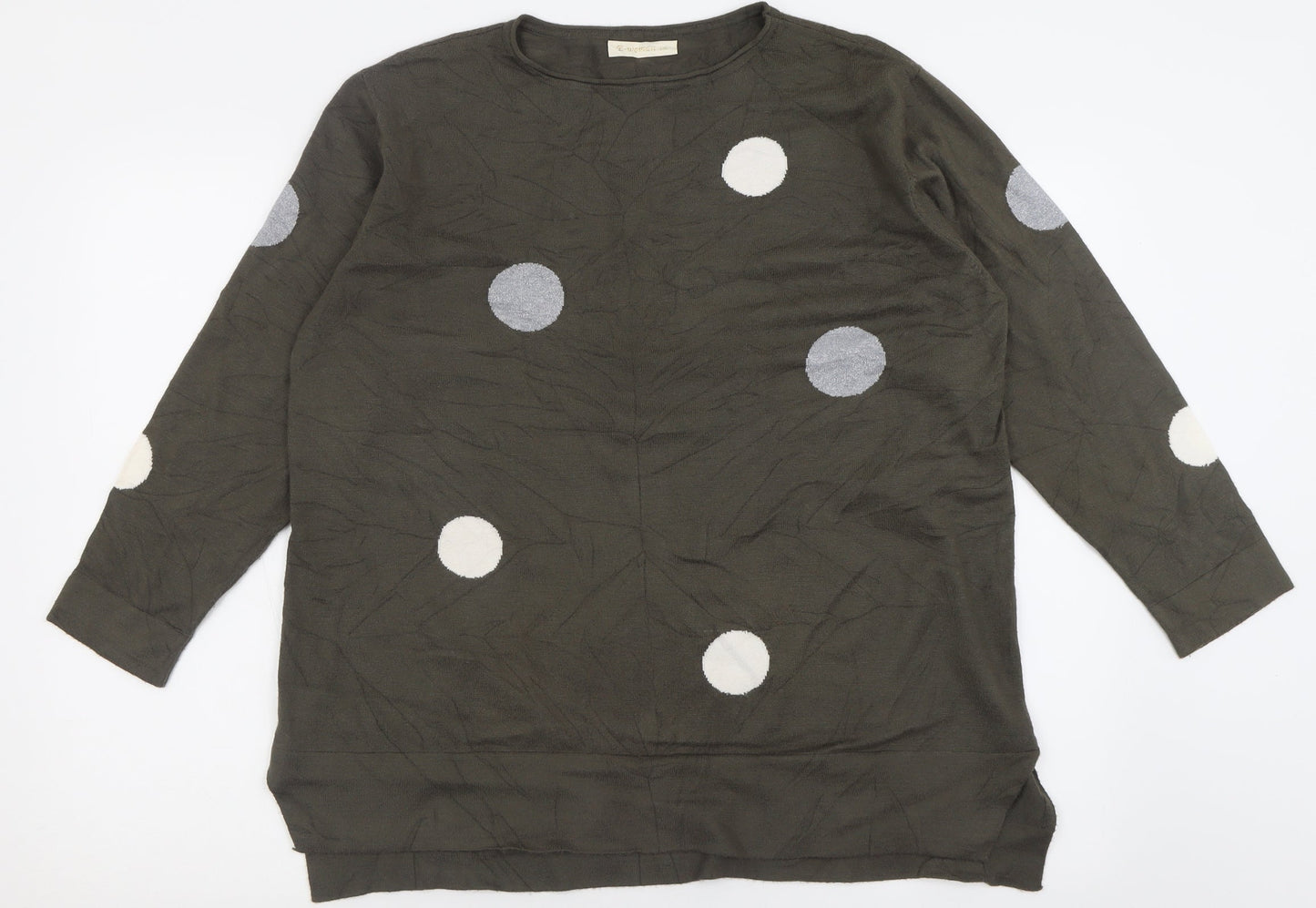 E-Women Womens Green Crew Neck Polka Dot Viscose Pullover Jumper Size L
