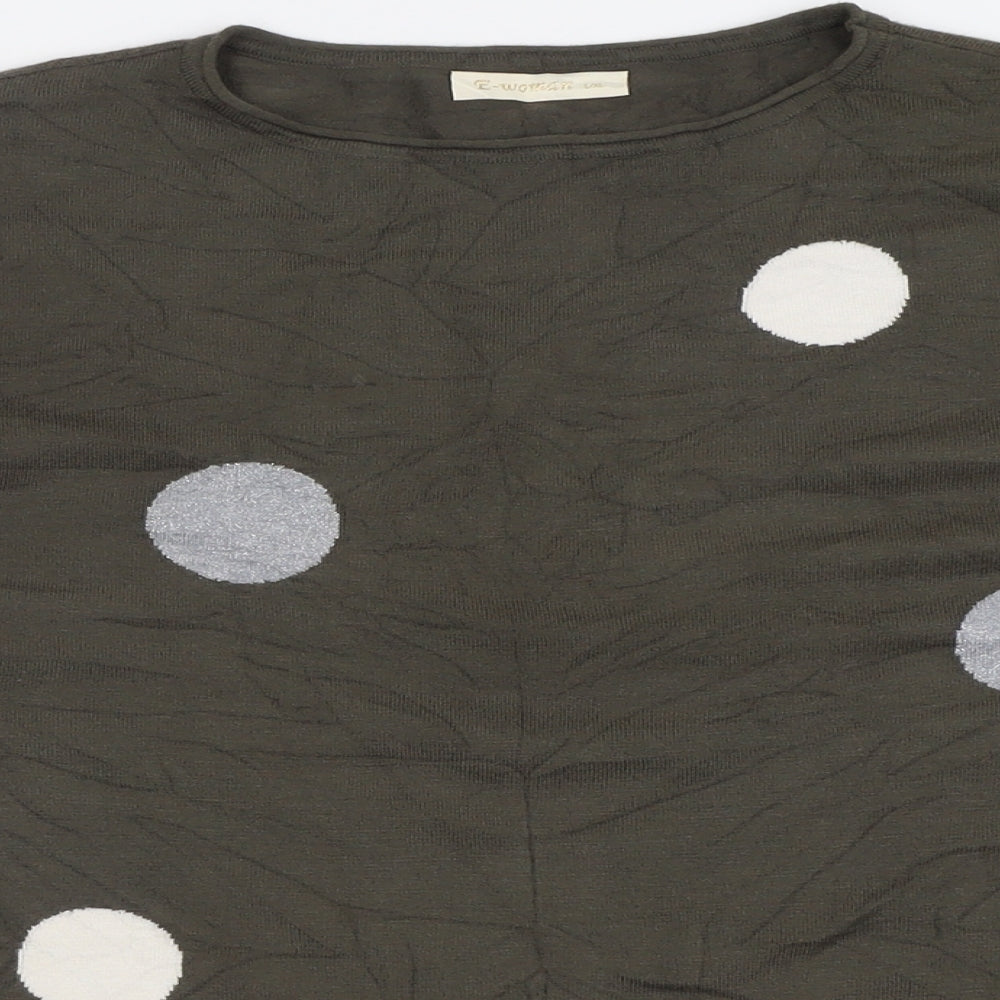E-Women Womens Green Crew Neck Polka Dot Viscose Pullover Jumper Size L