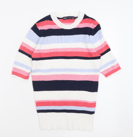 Marks and Spencer Womens Pink Crew Neck Striped Viscose Pullover Jumper Size 10