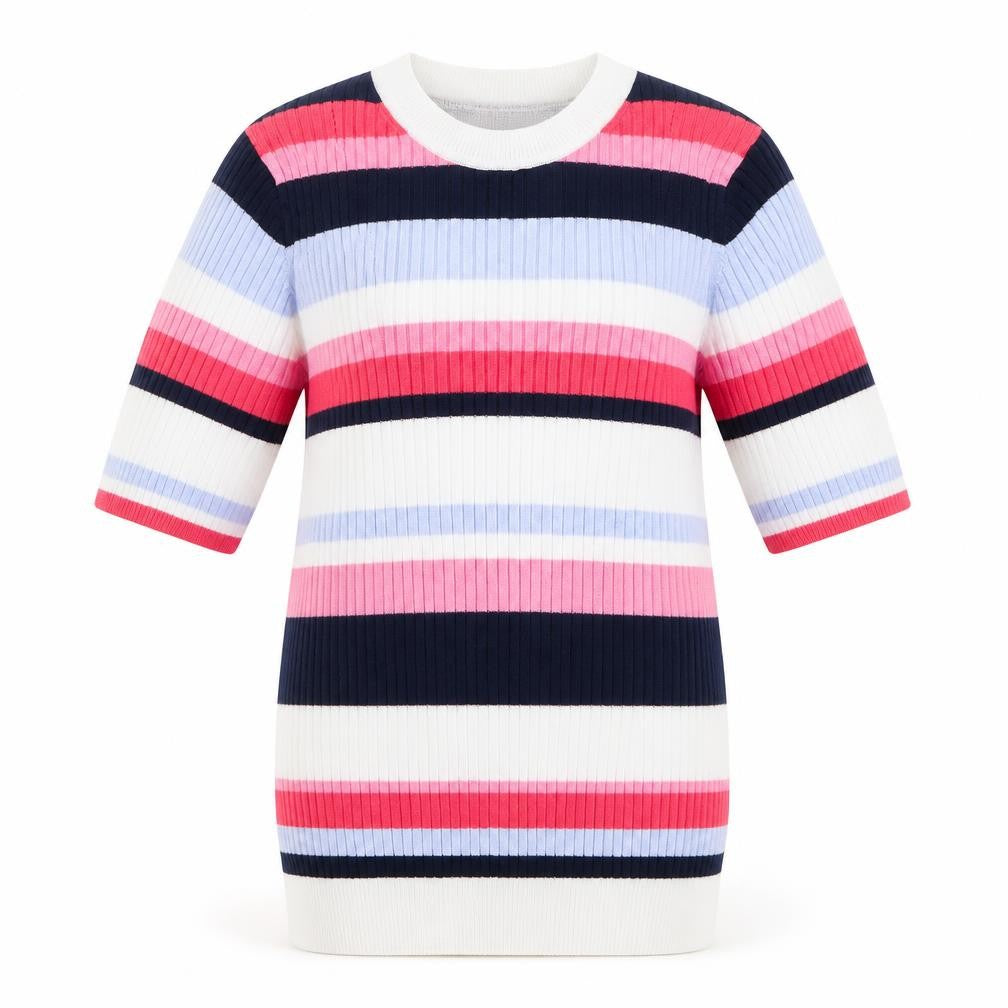 Marks and Spencer Womens Pink Crew Neck Striped Viscose Pullover Jumper Size 10