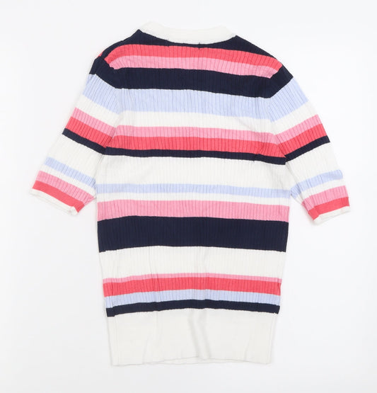 Marks and Spencer Womens Pink Crew Neck Striped Viscose Pullover Jumper Size 10