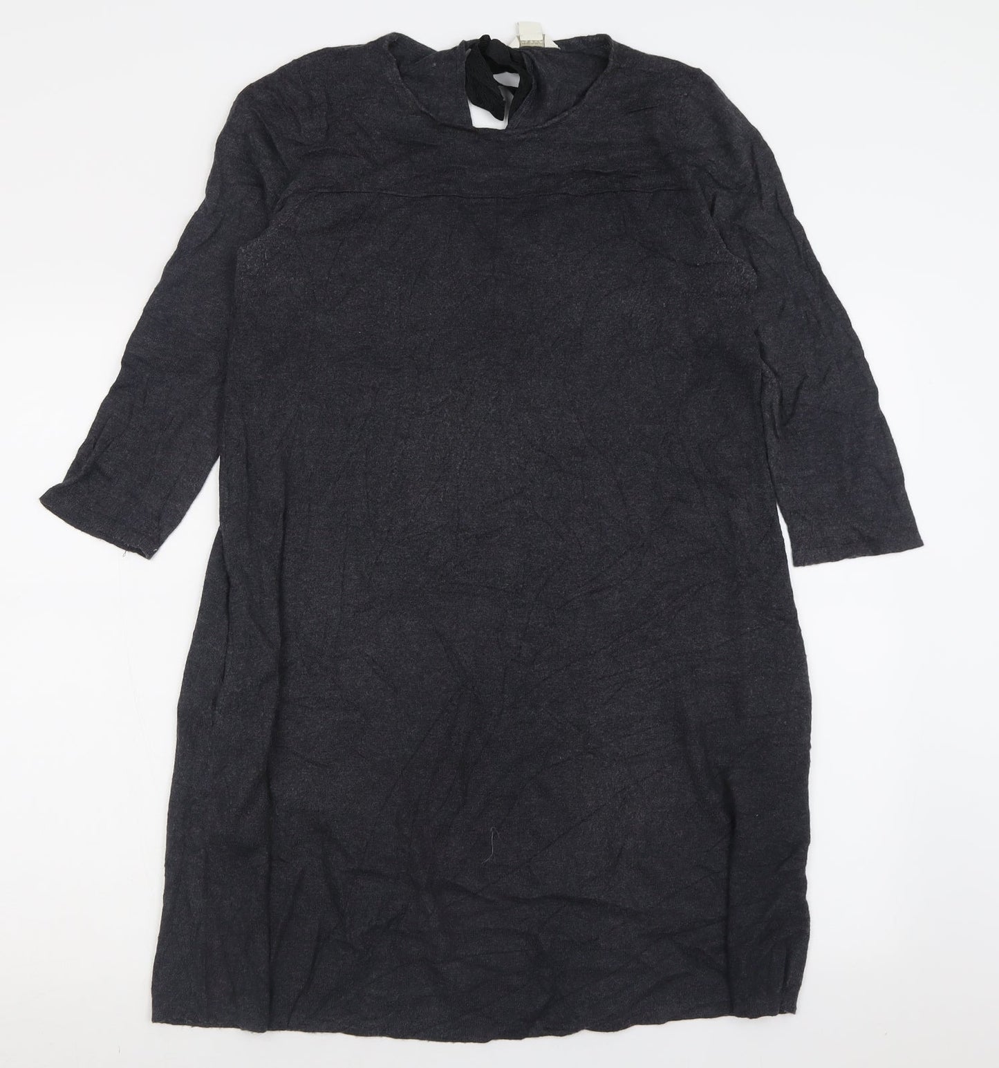 Monsoon Womens Grey  Acrylic Jumper Dress  Size 12  Roll Neck Tie