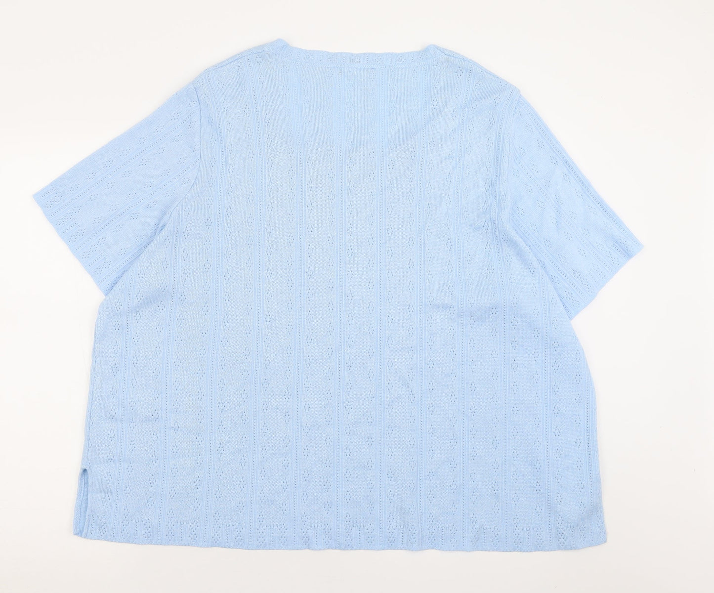 Daxon Womens Blue Square Neck  Acrylic Pullover Jumper Size 36
