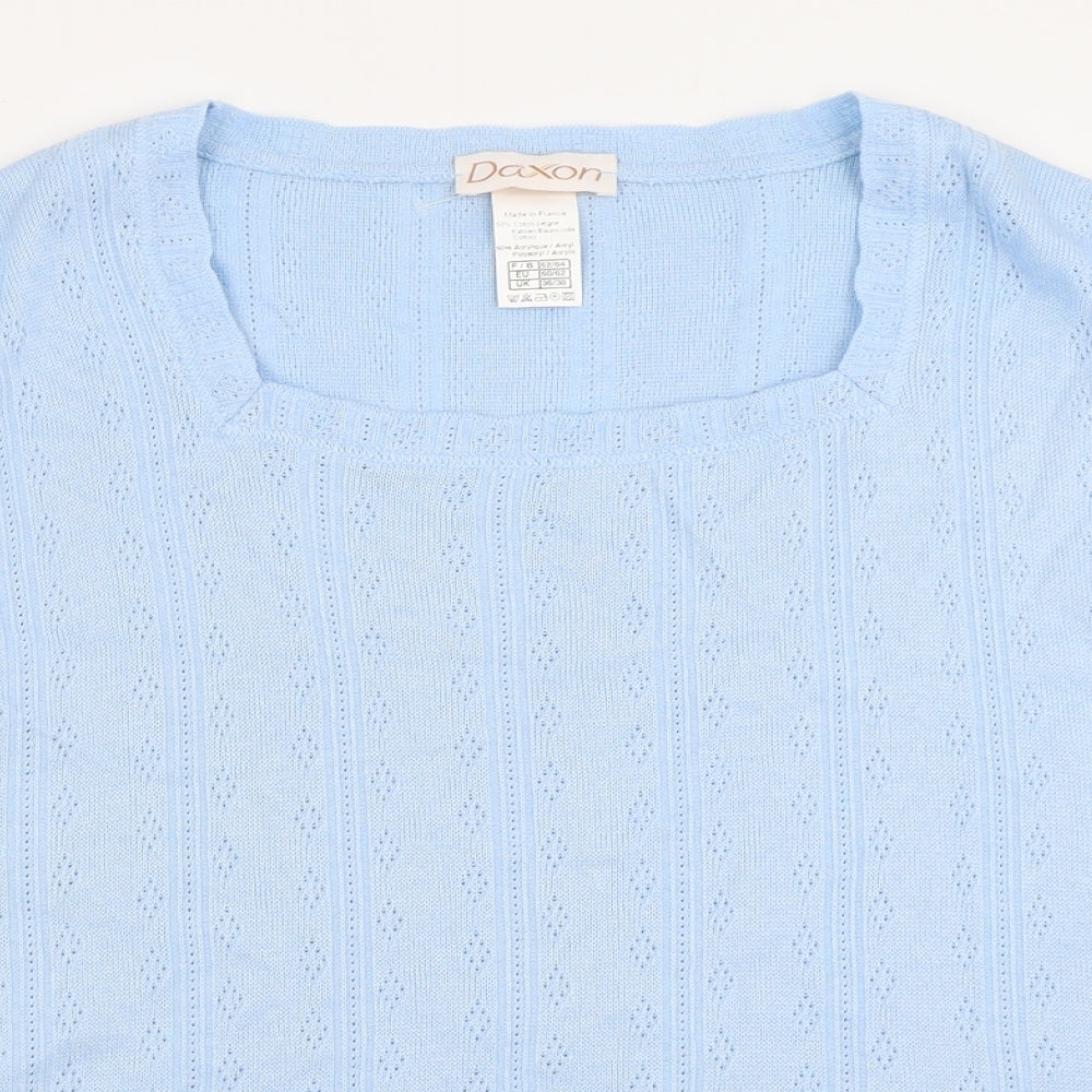 Daxon Womens Blue Square Neck  Acrylic Pullover Jumper Size 36