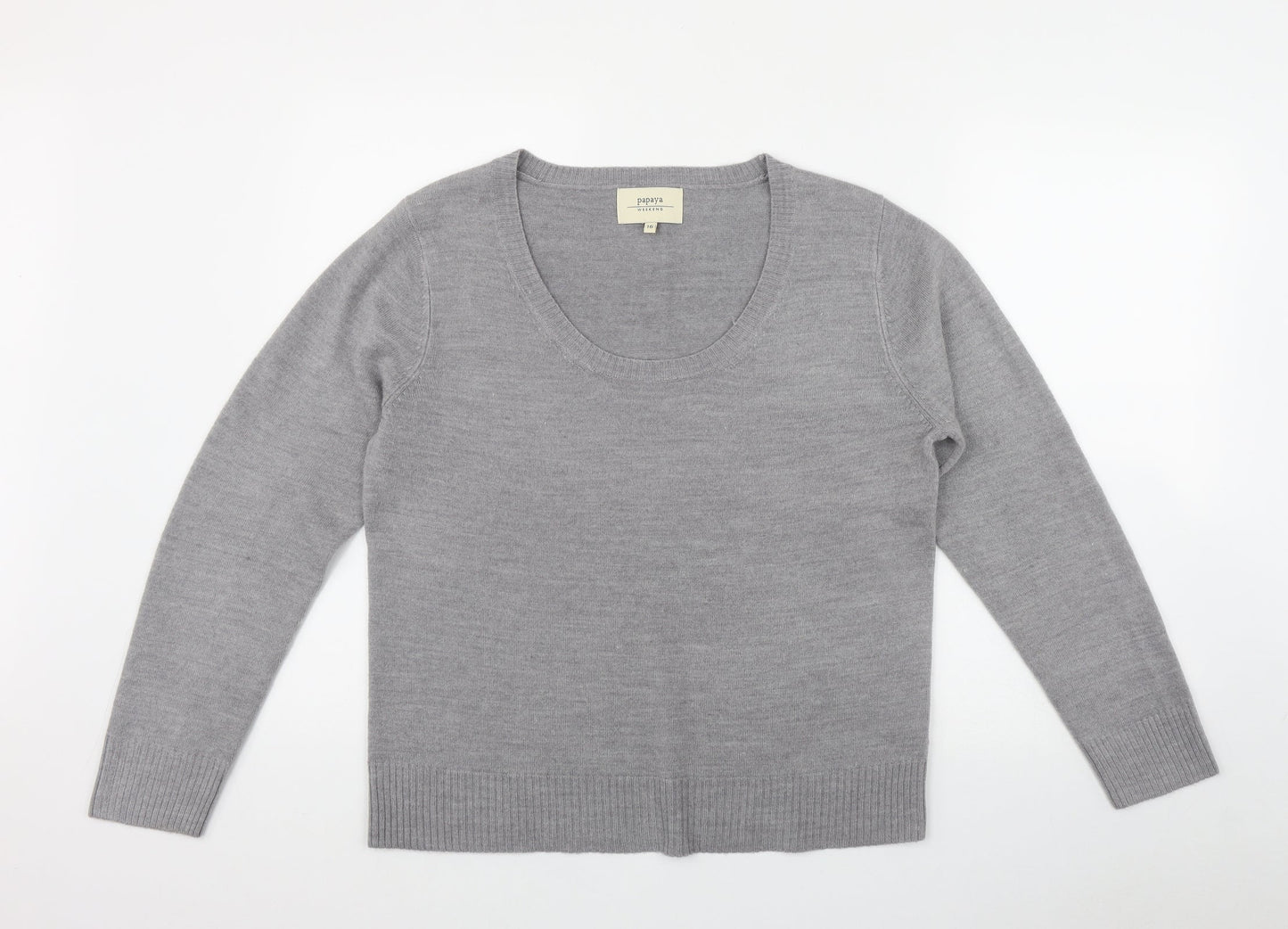 Papaya Womens Grey Scoop Neck  Acrylic Pullover Jumper Size 16