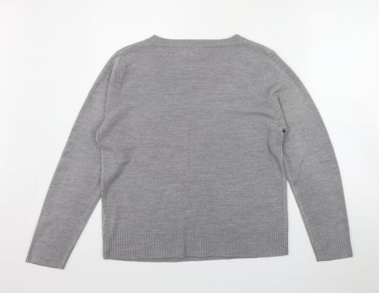 Papaya Womens Grey Scoop Neck  Acrylic Pullover Jumper Size 16