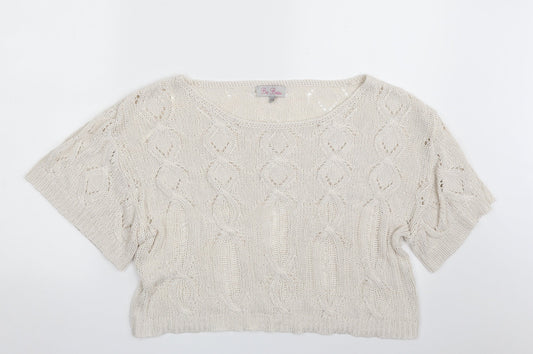 Matalan Womens White Boat Neck Argyle/Diamond Acrylic Pullover Jumper Size 10