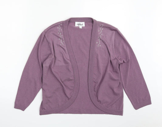 Afibel Womens Purple V-Neck  Acrylic Cardigan Jumper Size 14