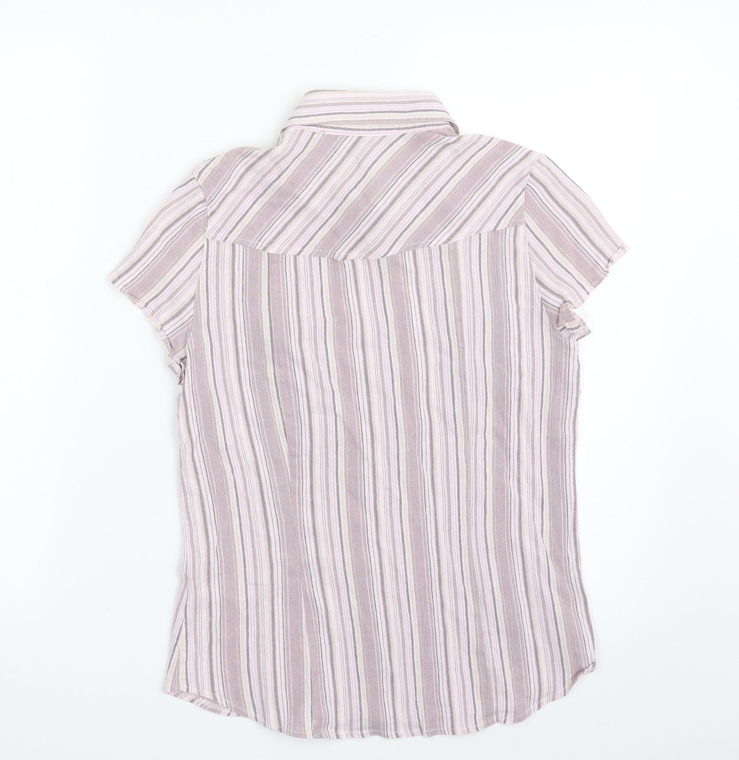 Casual Club Womens Purple Striped 100% Cotton Basic Button-Up Size 12 Collared