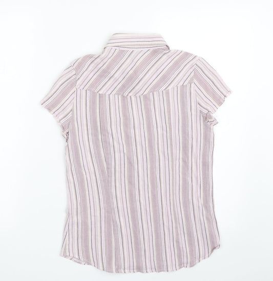Casual Club Womens Purple Striped 100% Cotton Basic Button-Up Size 12 Collared