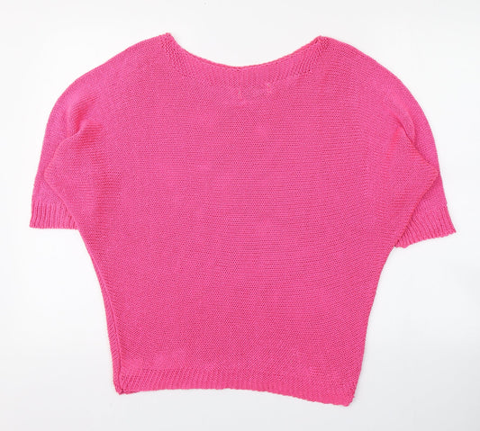 Isabella D Womens Pink  Acrylic Basic Blouse Size L Round Neck