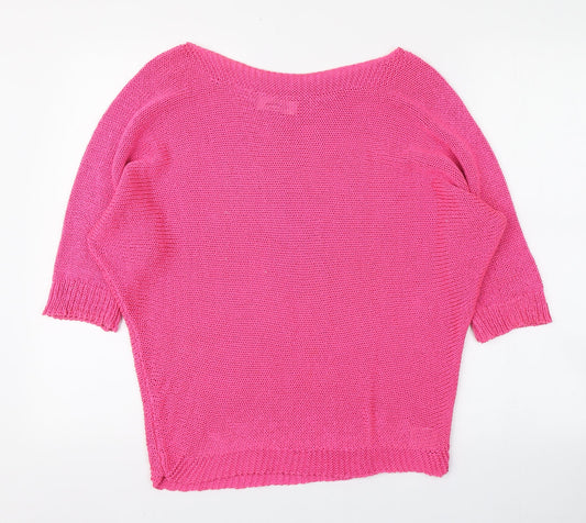 Isabella D Womens Pink  Acrylic Basic Blouse Size L Round Neck
