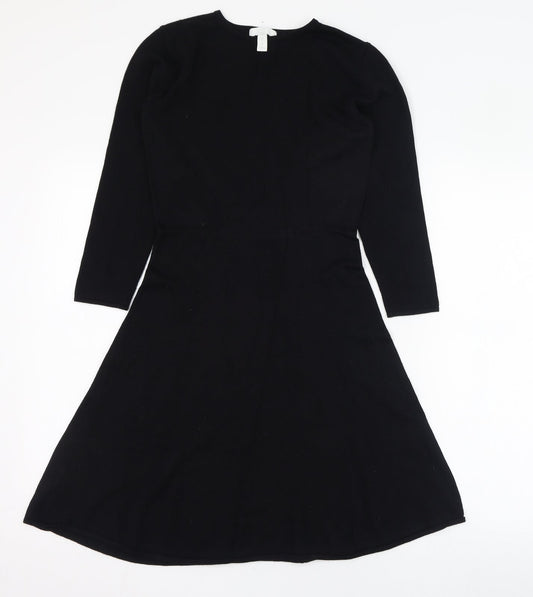 H&M Womens Black  Viscose Skater Dress  Size XS  Round Neck Pullover