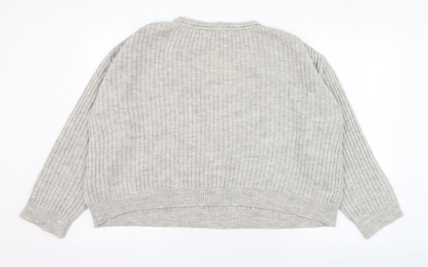 New Look Womens Grey V-Neck  Acrylic Pullover Jumper Size M