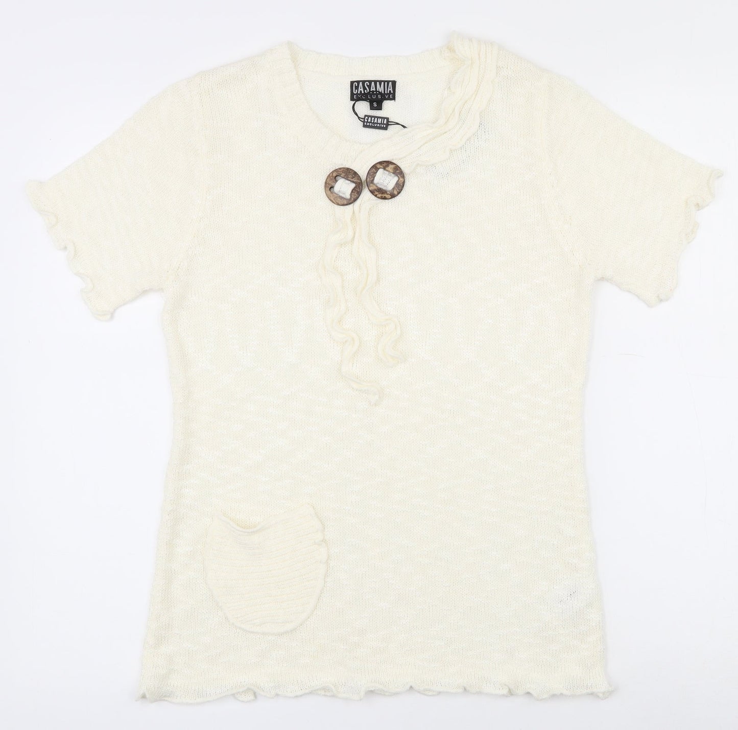 Casamia Womens Ivory Round Neck  Acrylic Pullover Jumper Size S