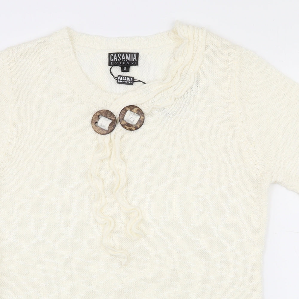 Casamia Womens Ivory Round Neck  Acrylic Pullover Jumper Size S