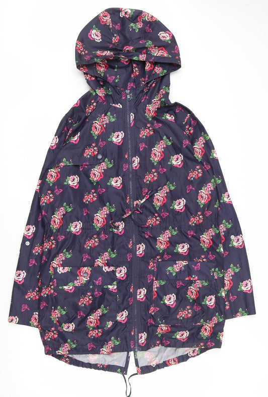 Red Herring Womens Blue Floral  Rain Coat Coat Size 10  Zip
