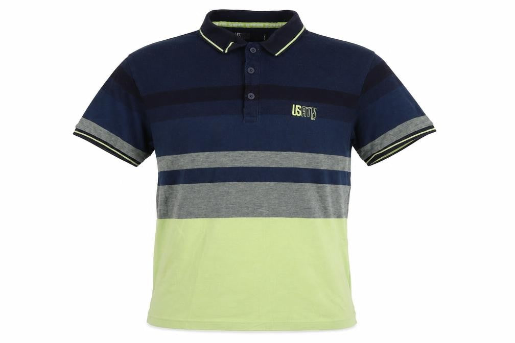 Usath Mens Blue Striped Cotton  Polo Size L Collared Button