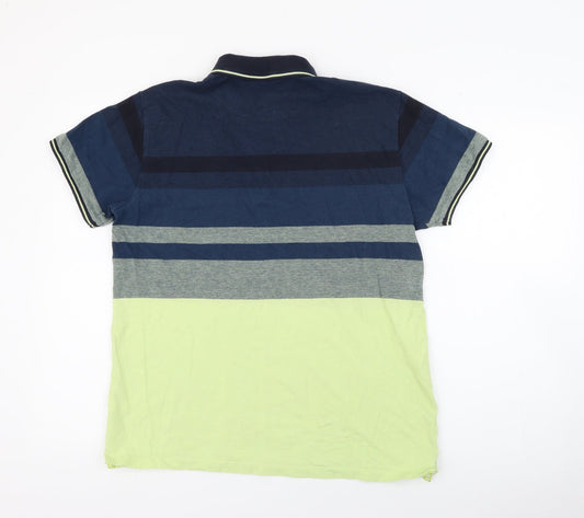 Usath Mens Blue Striped Cotton  Polo Size L Collared Button
