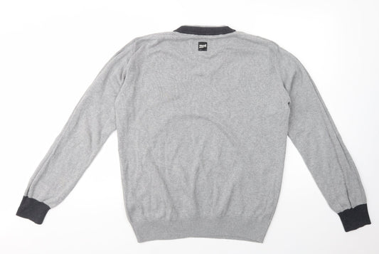 Henleys Mens Grey V-Neck  Cotton Pullover Jumper Size L