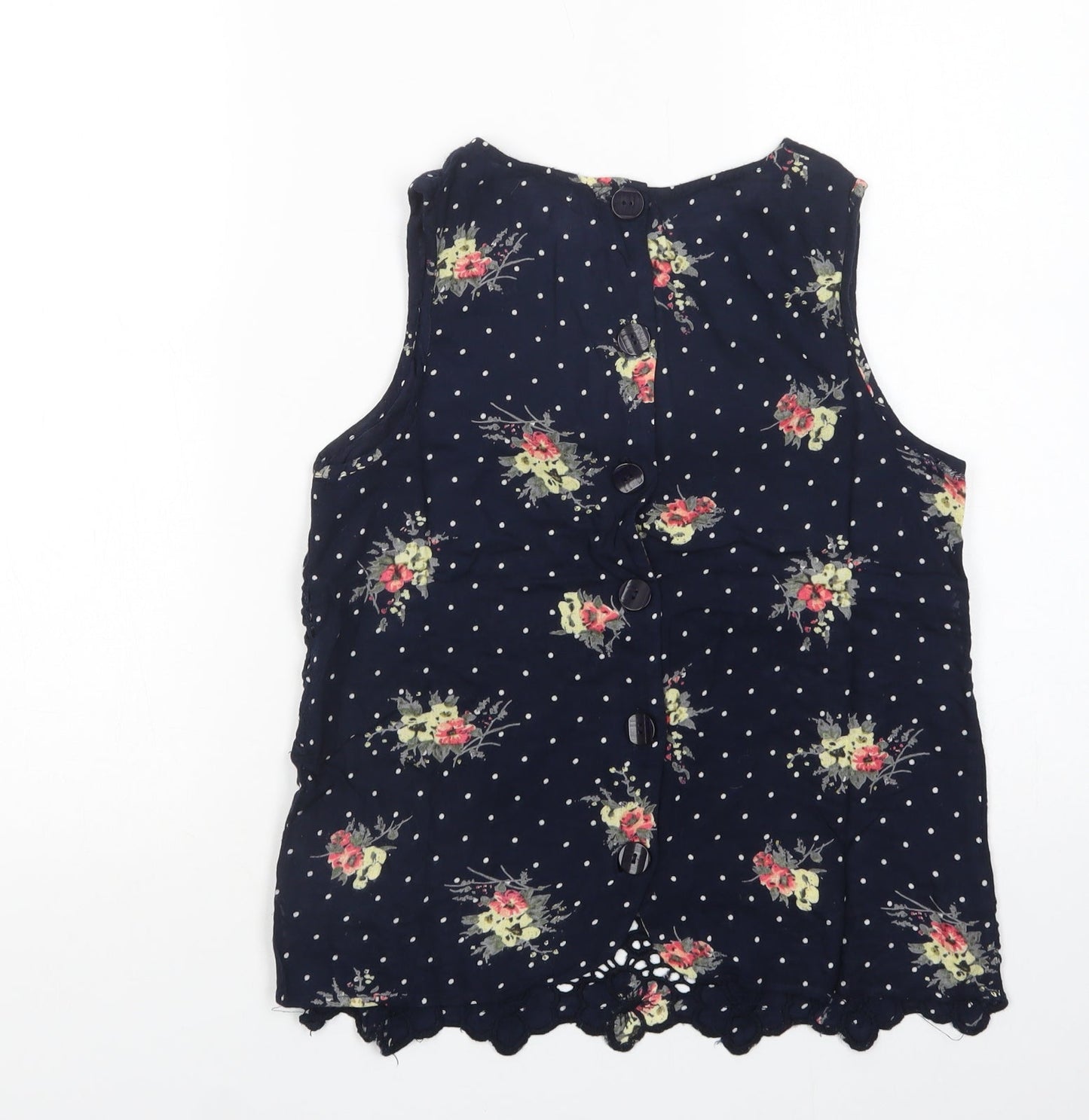 River Island Womens Blue Floral Viscose Basic Blouse Size 8 Boat Neck