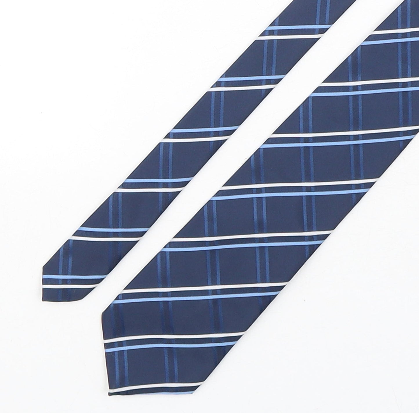 Marks and Spencer Mens Blue Plaids & Checks Polyester Pointed Tie One Size