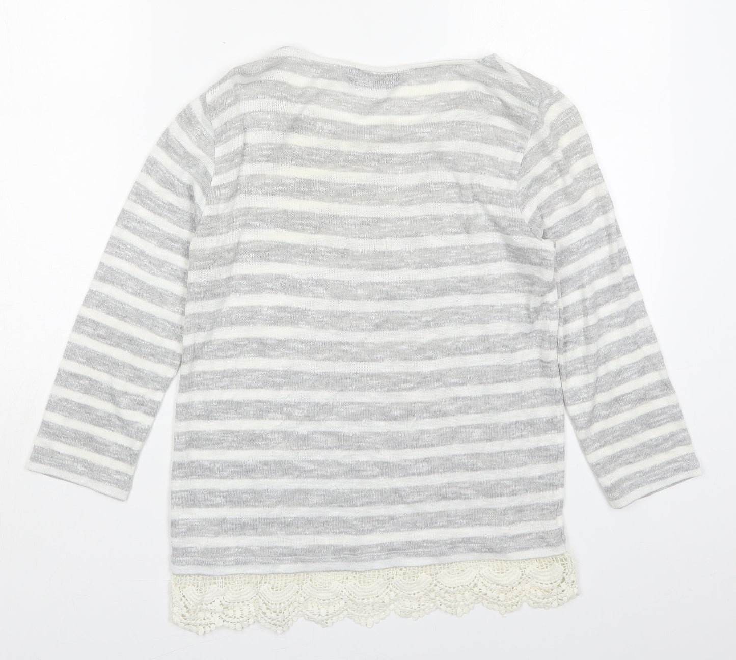 Dorothy Perkins Womens Grey Striped Viscose Basic T-Shirt Size 10 Boat Neck