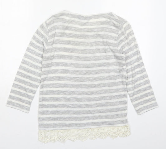 Dorothy Perkins Womens Grey Striped Viscose Basic T-Shirt Size 10 Boat Neck