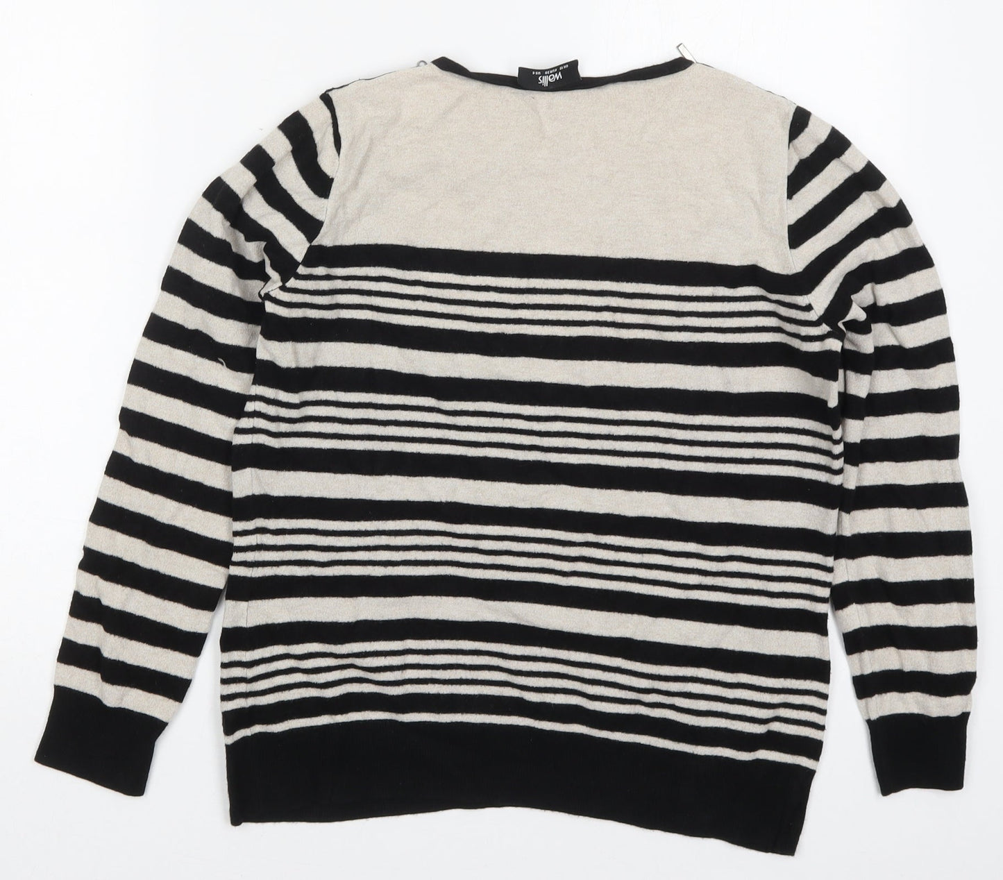 Wallis Womens Black Round Neck Striped Viscose Pullover Jumper Size 10