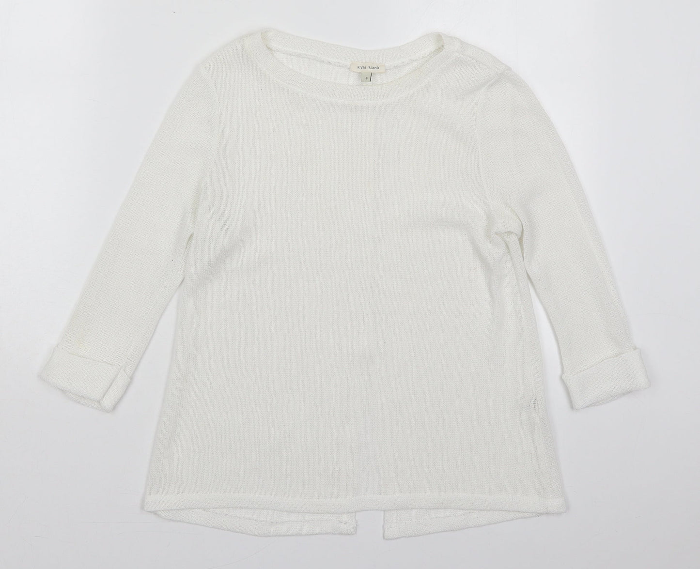 River Island Womens White Round Neck  Polyester Pullover Jumper Size 8