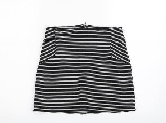 Topshop Womens Black Striped Polyester A-Line Skirt Size 10   Zip