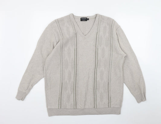 Greenwoods Casual Mens Beige V-Neck  Cotton Pullover Jumper Size L