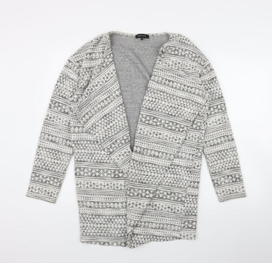 New Look Womens Ivory V-Neck Geometric Cotton Cardigan Jumper Size 12
