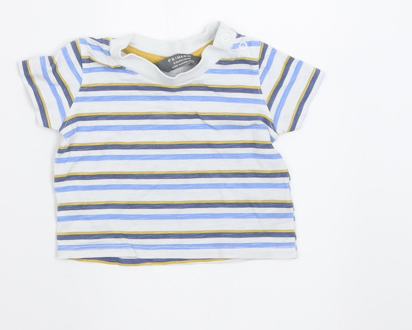 Primark Boys Blue Striped Cotton Basic T-Shirt Size 3-6 Months Crew Neck Button