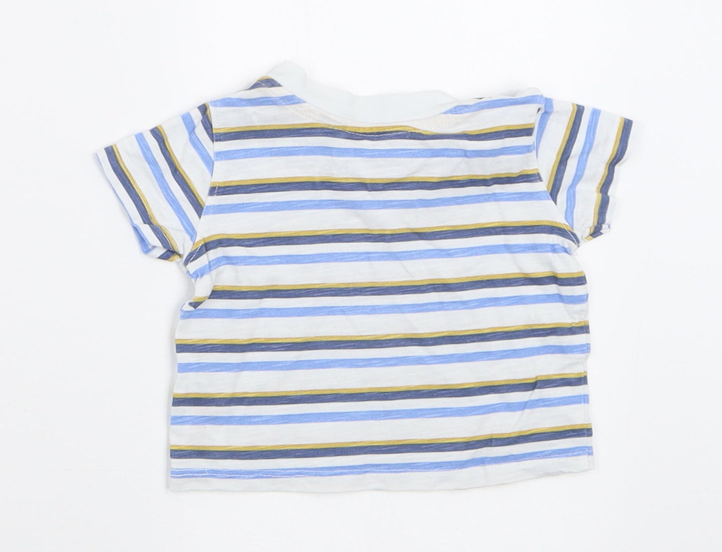 Primark Boys Blue Striped Cotton Basic T-Shirt Size 3-6 Months Crew Neck Button
