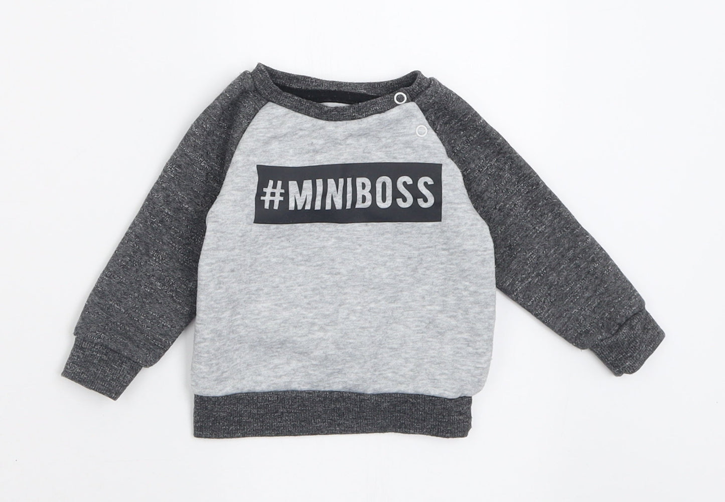 Primark Boys Grey  Cotton Pullover Jumper Size 3-6 Months  Button - Mini Boss