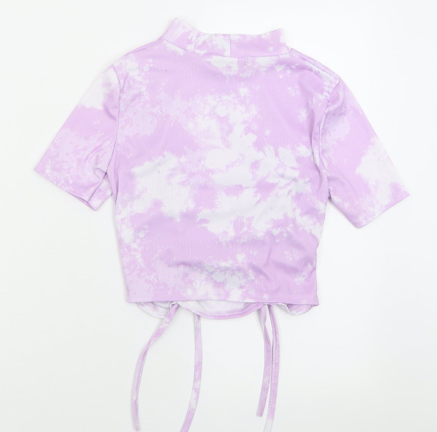 Style Wise  Womens Purple Geometric Polyester Cropped T-Shirt Size 6 Crew Neck
