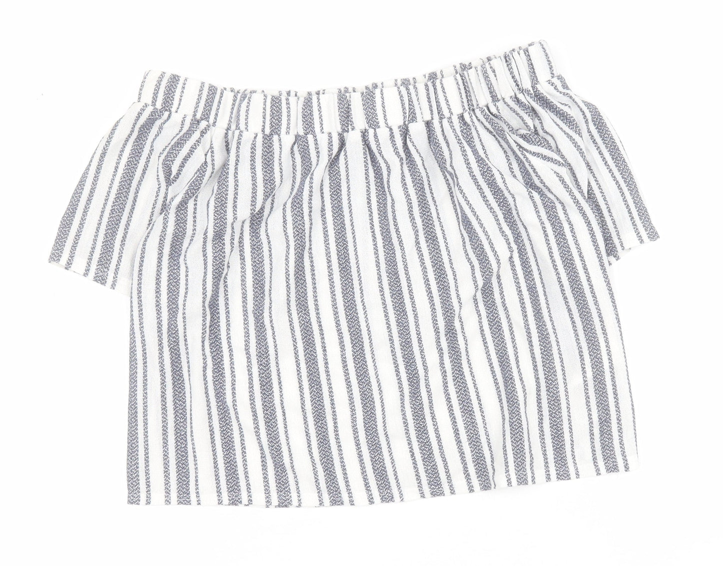 Topshop Womens White Striped Polyester Basic Blouse Size 6 Off the Shoulder
