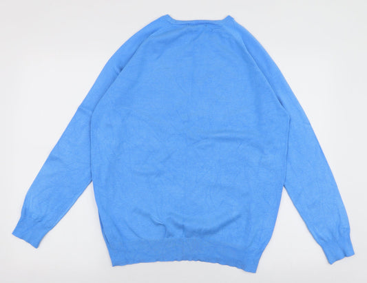Dunnes Stores Mens Blue Round Neck  Viscose Pullover Jumper Size L