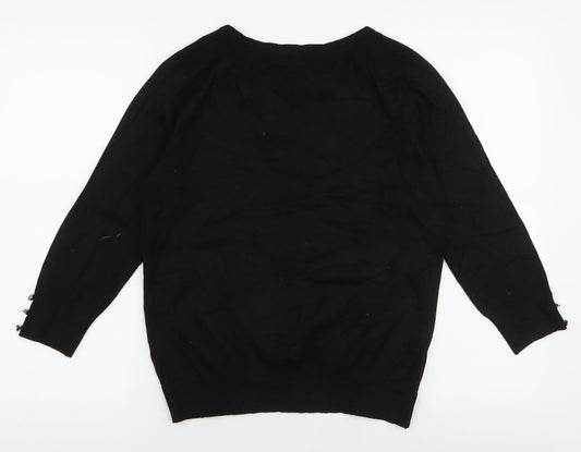 Monsoon Womens Black Round Neck  Viscose Pullover Jumper Size 12