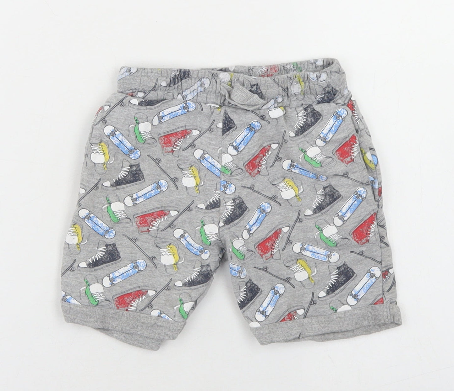 Urban Rascals Boys Grey Geometric Cotton Sweat Shorts Size 3 Years  Regular Drawstring - Skateboards