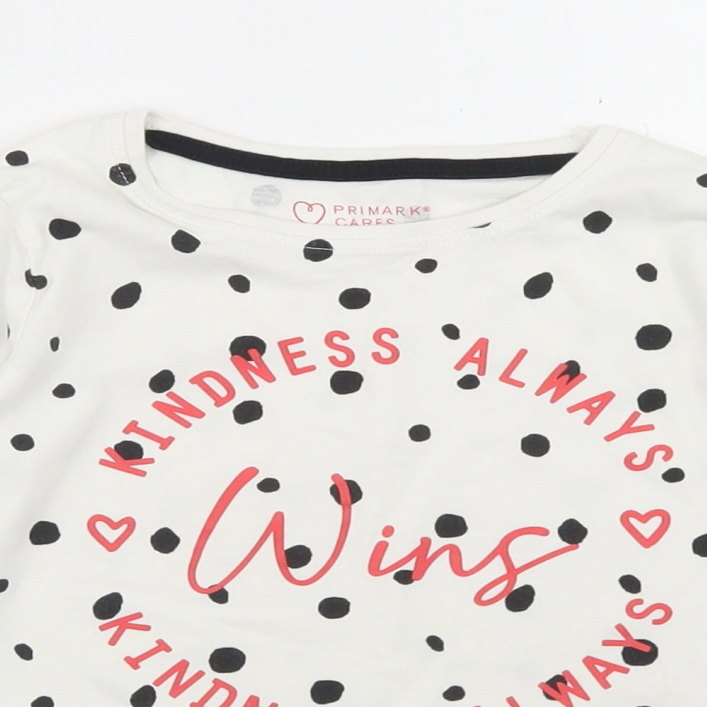 Primark Girls White Polka Dot Polyester Cropped T-Shirt Size 7-8 Years Crew Neck  - Kindness