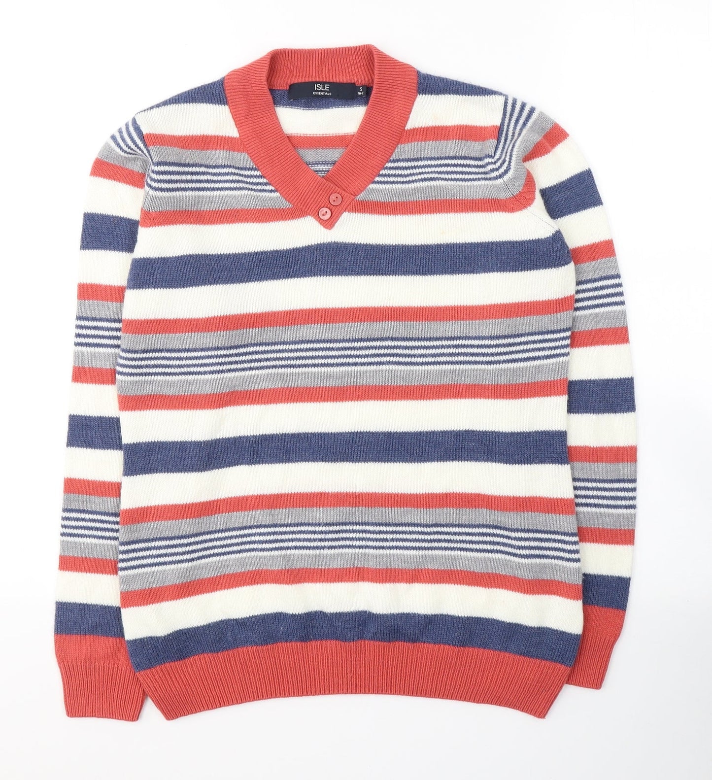 Isle Womens Multicoloured V-Neck Striped Acrylic Pullover Jumper Size 10