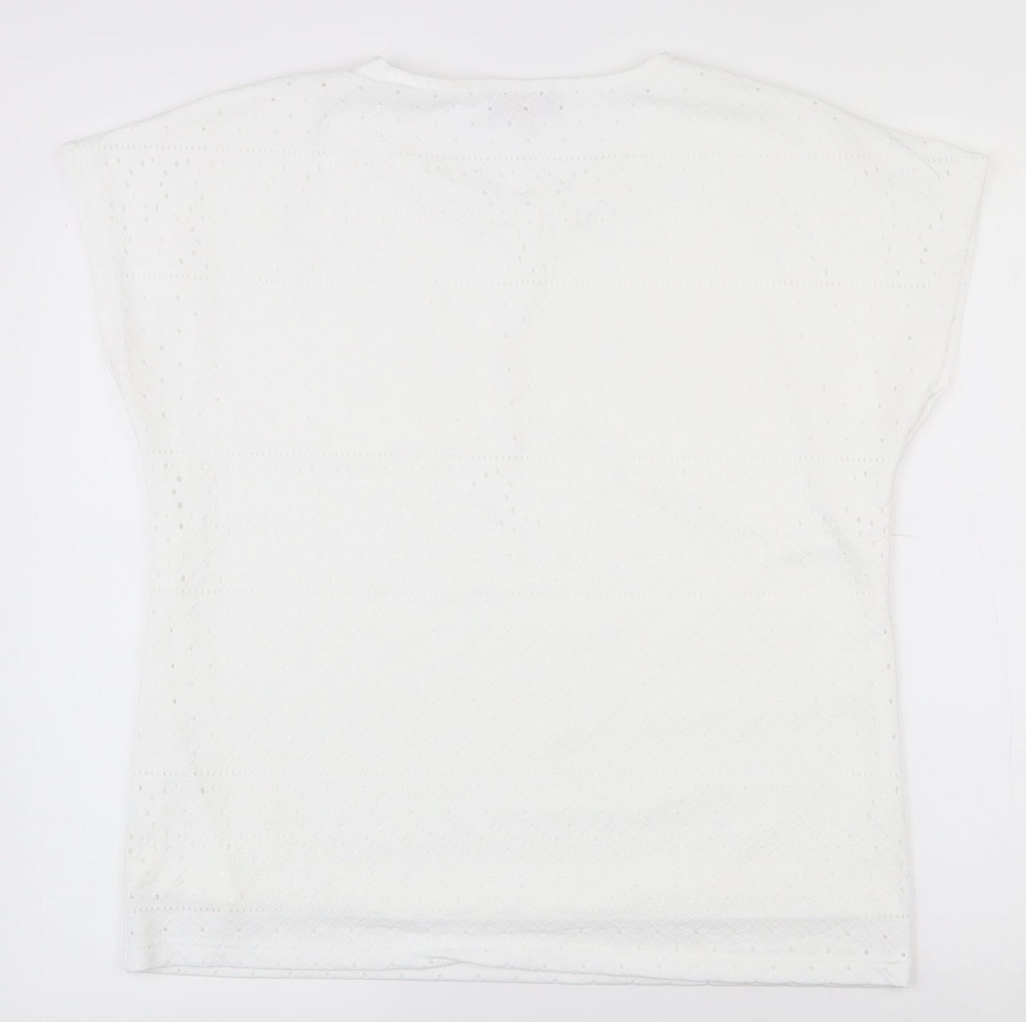 Anna Rose  Womens White Geometric Polyester Basic T-Shirt Size L Round Neck